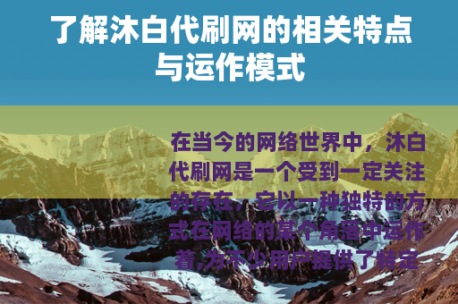 了解沐白代刷网的相关特点与运作模式