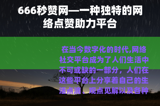 666秒赞网—一种独特的网络点赞助力平台