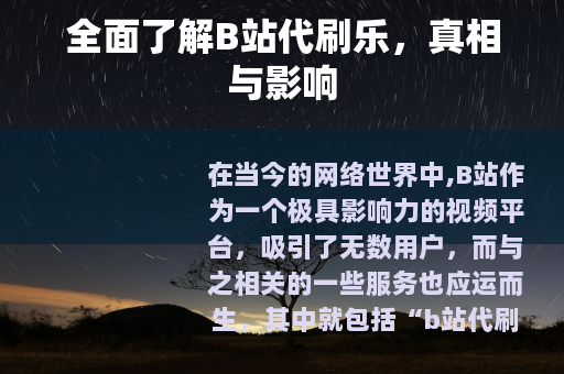 全面了解B站代刷乐，真相与影响
