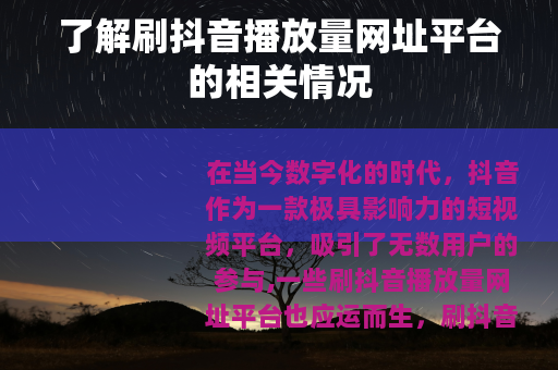 了解刷抖音播放量网址平台的相关情况