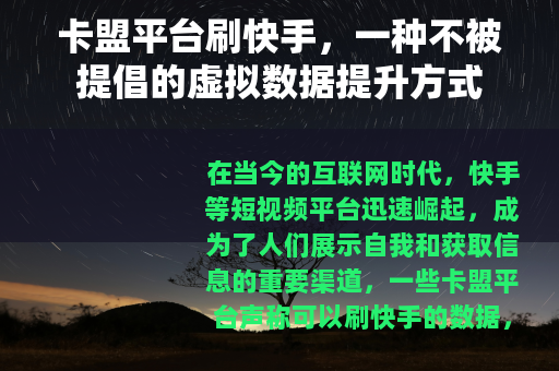 卡盟平台刷快手，一种不被提倡的虚拟数据提升方式