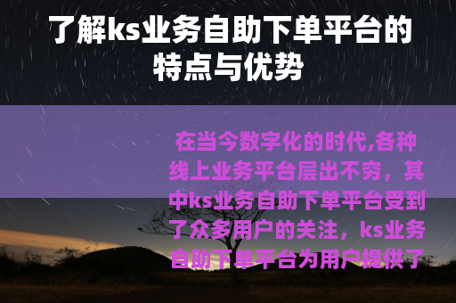 了解ks业务自助下单平台的特点与优势