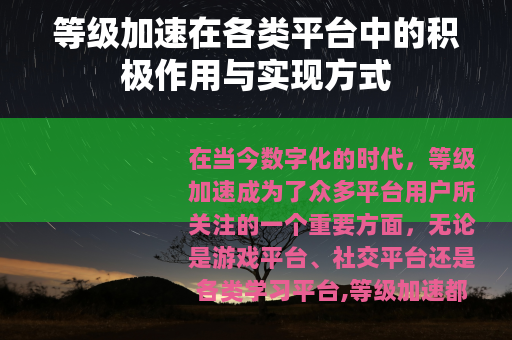 等级加速在各类平台中的积极作用与实现方式