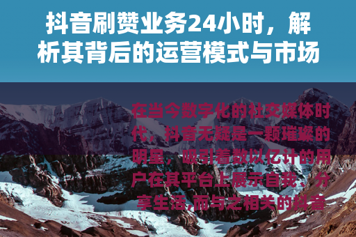 抖音刷赞业务24小时，解析其背后的运营模式与市场需求