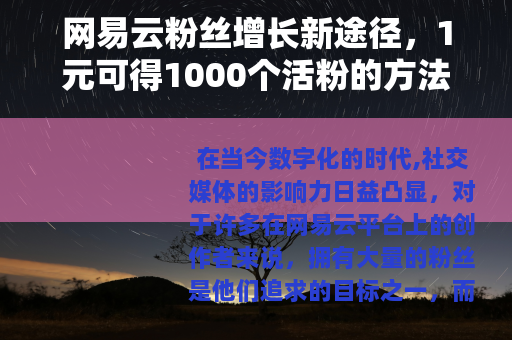 网易云粉丝增长新途径，1元可得1000个活粉的方法