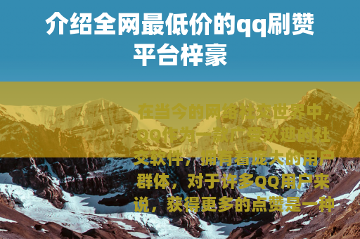 介绍全网最低价的qq刷赞平台梓豪