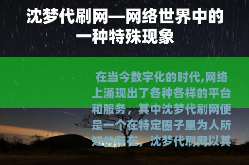 沈梦代刷网—网络世界中的一种特殊现象