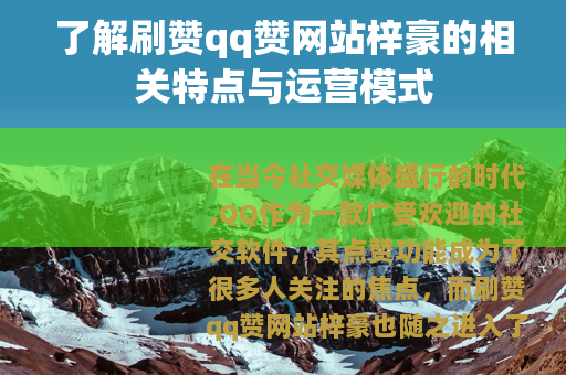了解刷赞qq赞网站梓豪的相关特点与运营模式