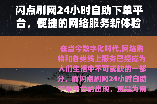 闪点刷网24小时自助下单平台，便捷的网络服务新体验