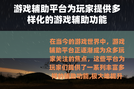 游戏辅助平台为玩家提供多样化的游戏辅助功能