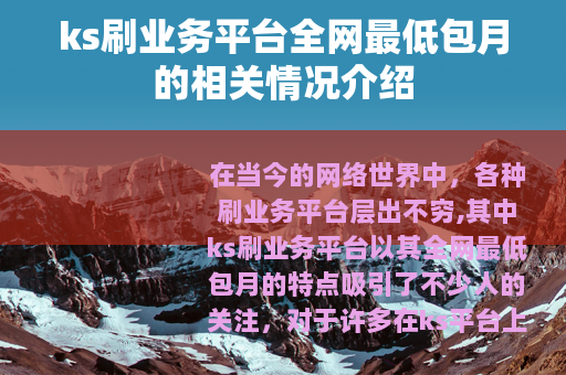ks刷业务平台全网最低包月的相关情况介绍