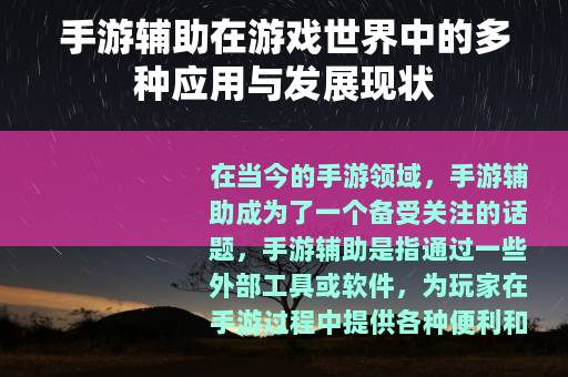 手游辅助在游戏世界中的多种应用与发展现状