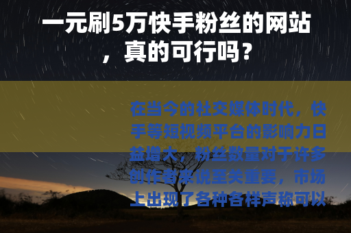 一元刷5万快手粉丝的网站，真的可行吗？