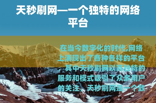 天秒刷网—一个独特的网络平台