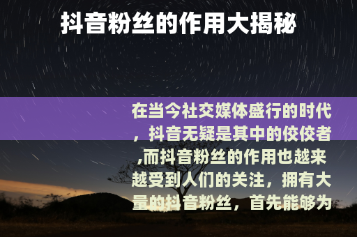 抖音粉丝的作用大揭秘