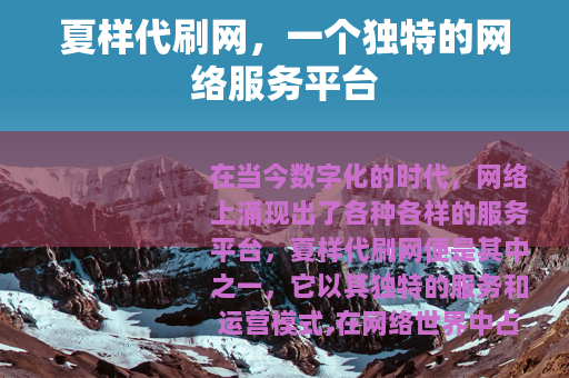 夏样代刷网，一个独特的网络服务平台