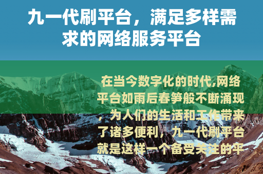 九一代刷平台，满足多样需求的网络服务平台