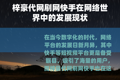 梓豪代网刷网快手在网络世界中的发展现状