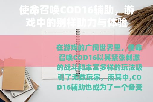 使命召唤COD16辅助，游戏中的别样助力与体验
