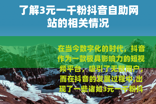 了解3元一千粉抖音自助网站的相关情况