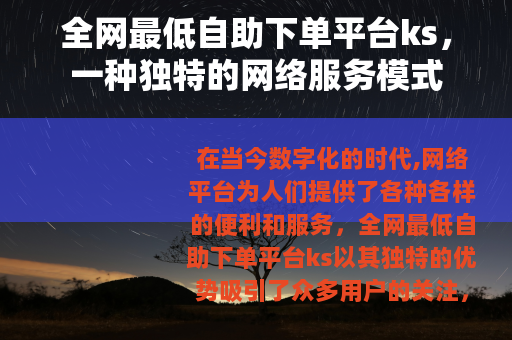 全网最低自助下单平台ks，一种独特的网络服务模式
