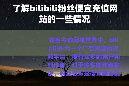 了解bilibili粉丝便宜充值网站的一些情况