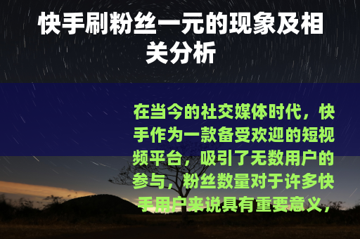 快手刷粉丝一元的现象及相关分析