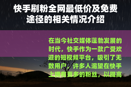 快手刷粉全网最低价及免费途径的相关情况介绍