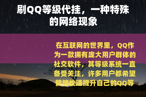 刷QQ等级代挂，一种特殊的网络现象