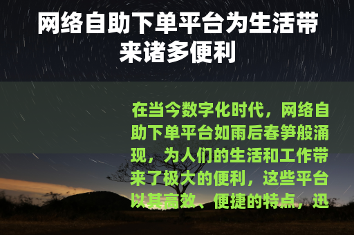 网络自助下单平台为生活带来诸多便利
