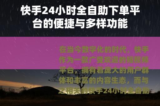 快手24小时全自助下单平台的便捷与多样功能