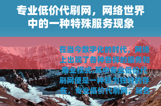 专业低价代刷网，网络世界中的一种特殊服务现象