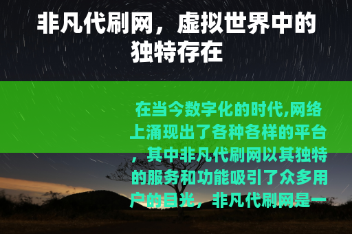 非凡代刷网，虚拟世界中的独特存在