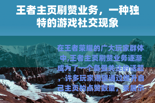 王者主页刷赞业务，一种独特的游戏社交现象
