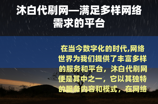 沐白代刷网—满足多样网络需求的平台