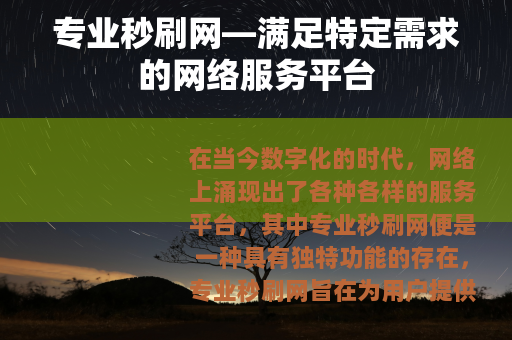 专业秒刷网—满足特定需求的网络服务平台