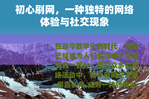 初心刷网，一种独特的网络体验与社交现象