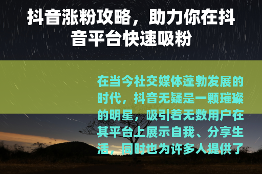 抖音涨粉攻略，助力你在抖音平台快速吸粉