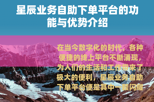 星辰业务自助下单平台的功能与优势介绍