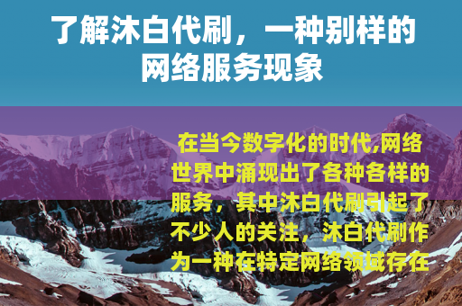 了解沐白代刷，一种别样的网络服务现象