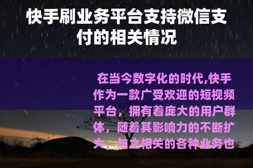 快手刷业务平台支持微信支付的相关情况