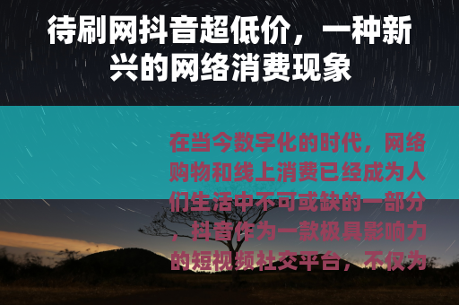 待刷网抖音超低价，一种新兴的网络消费现象