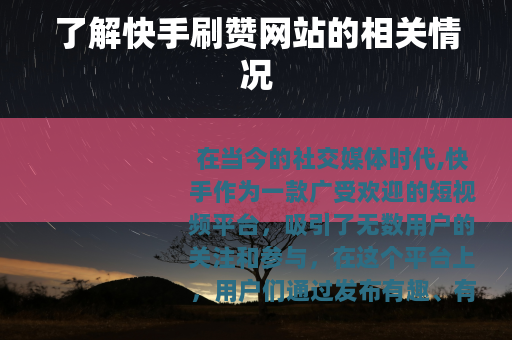 了解快手刷赞网站的相关情况