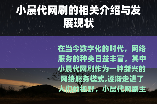 小晨代网刷的相关介绍与发展现状