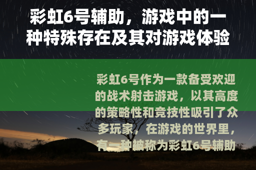 彩虹6号辅助，游戏中的一种特殊存在及其对游戏体验的影响