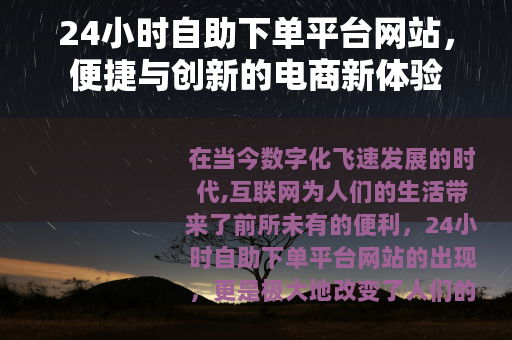 24小时自助下单平台网站，便捷与创新的电商新体验
