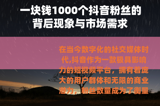 一块钱1000个抖音粉丝的背后现象与市场需求