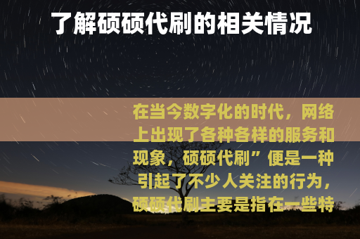 了解硕硕代刷的相关情况