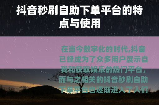 抖音秒刷自助下单平台的特点与使用