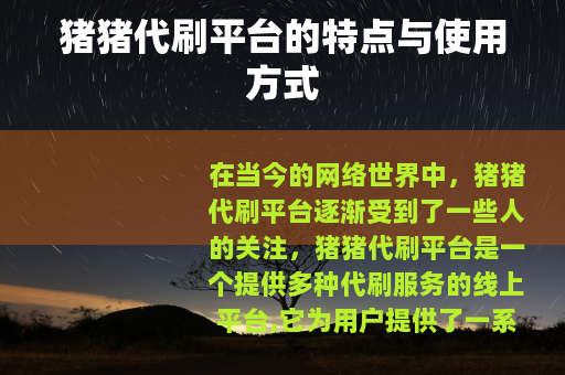 猪猪代刷平台的特点与使用方式